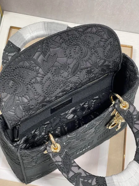 Dior Medium Lady D-Lite bag in black lace embroidery product view 6