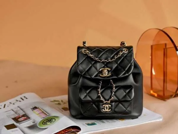 Chanel Mini Smooth Leather Backpack With Gold Lock Women’s Black 18x19x12cm product photo