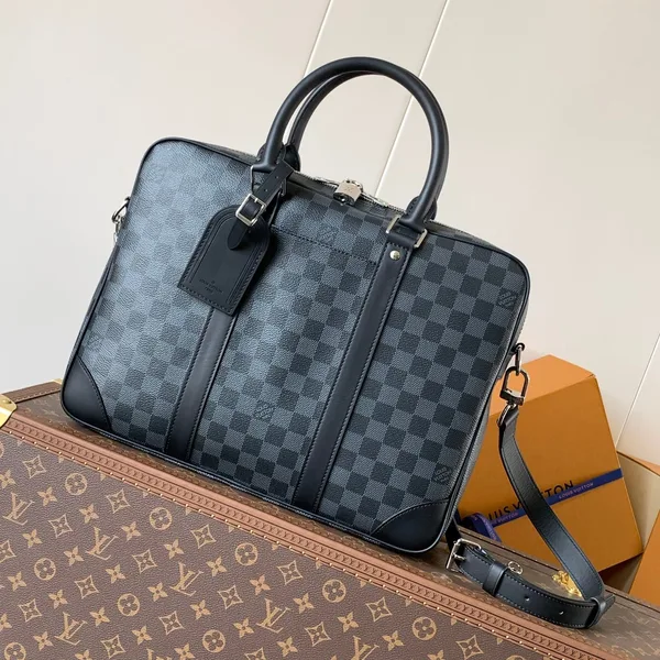 Louis Vuitton Checkered Briefcase Gray and Black product photo