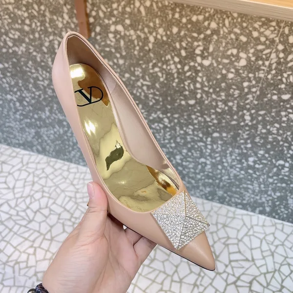 Valentino Women Beige Leather Pointed Toe Pumps product view 2