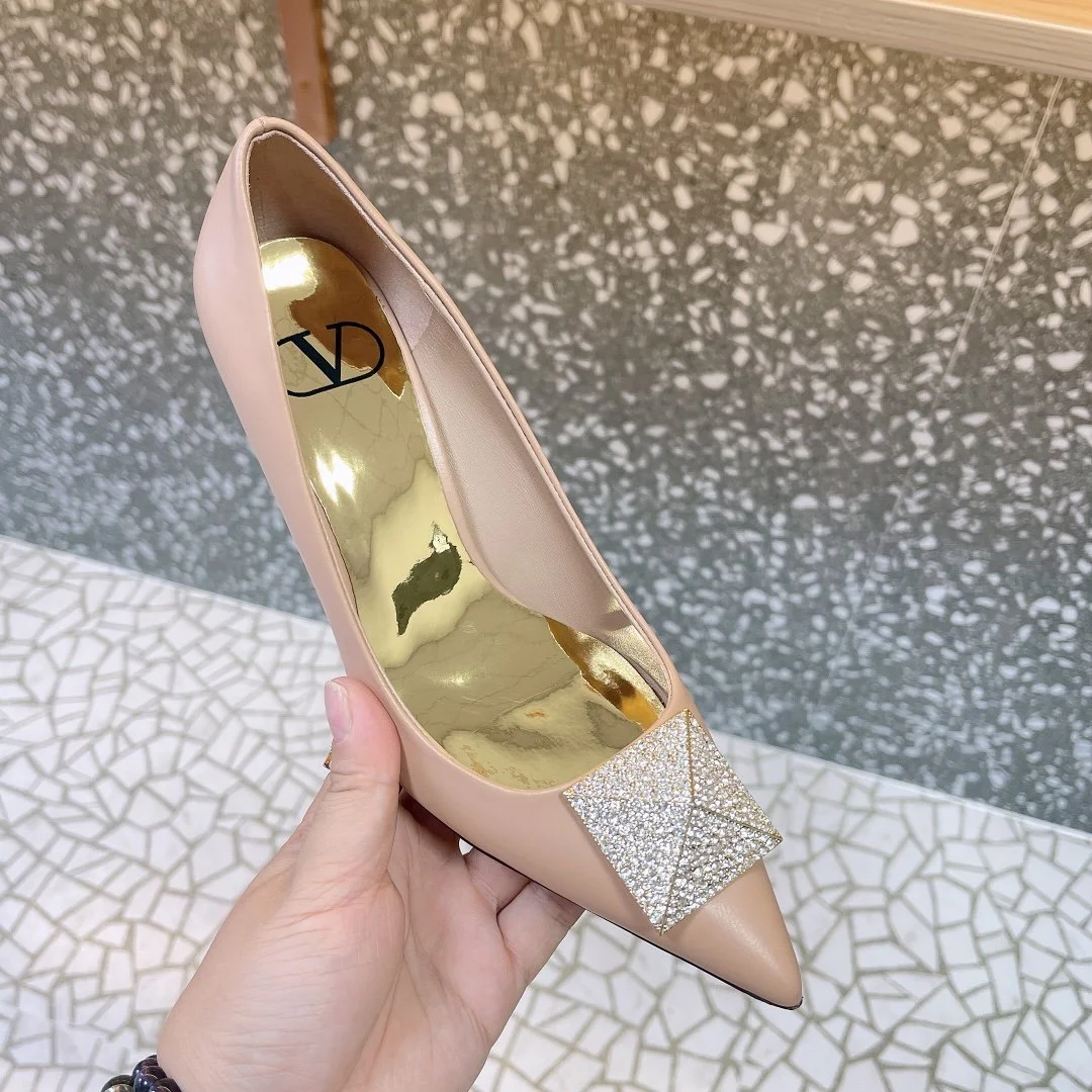 Valentino Women Beige Leather Pointed Toe Pumps product view 2