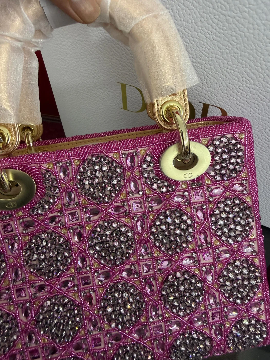 Dior Lady Bag Metallic Calfskin & Satin with Rose Des Vent product view 5