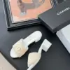 Chanel Women Woven-Fabric Slides — Beige with White Heeled Sole product view 4