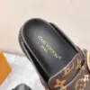 Louis Vuitton Women Brown Leather Monogram Mules — Round Gold-Tone Buckle Detail product view 2