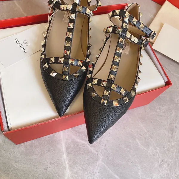 Valentino Women Black Studded T-Strap Flats with Pointed Toe product view 4
