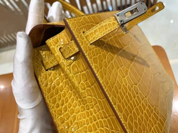Hermès Kelly bag 25 Sellier Jaune ambre Alligator Crocodile skin Gold hardware product view 4