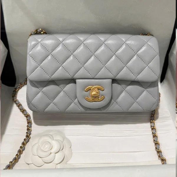 Chanel Classic Woman’s Smooth Leather Grey Handbags 20 cm product photo