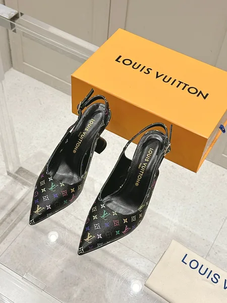 Louis Vuitton Women Black Patterned Leather Heels — Multicolor Pattern product photo