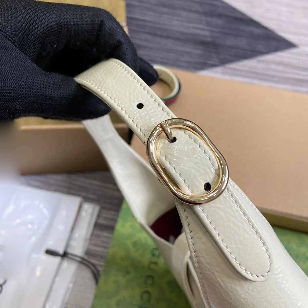 Gucci Jackie Small Shoulder Bag 27 In White Cracked Lacquer Calfskin Gold Hardware product view 2