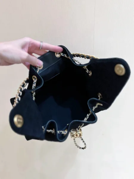 Chanel 25 Handbag 30 In Black Suede Gold Hardware product view 9