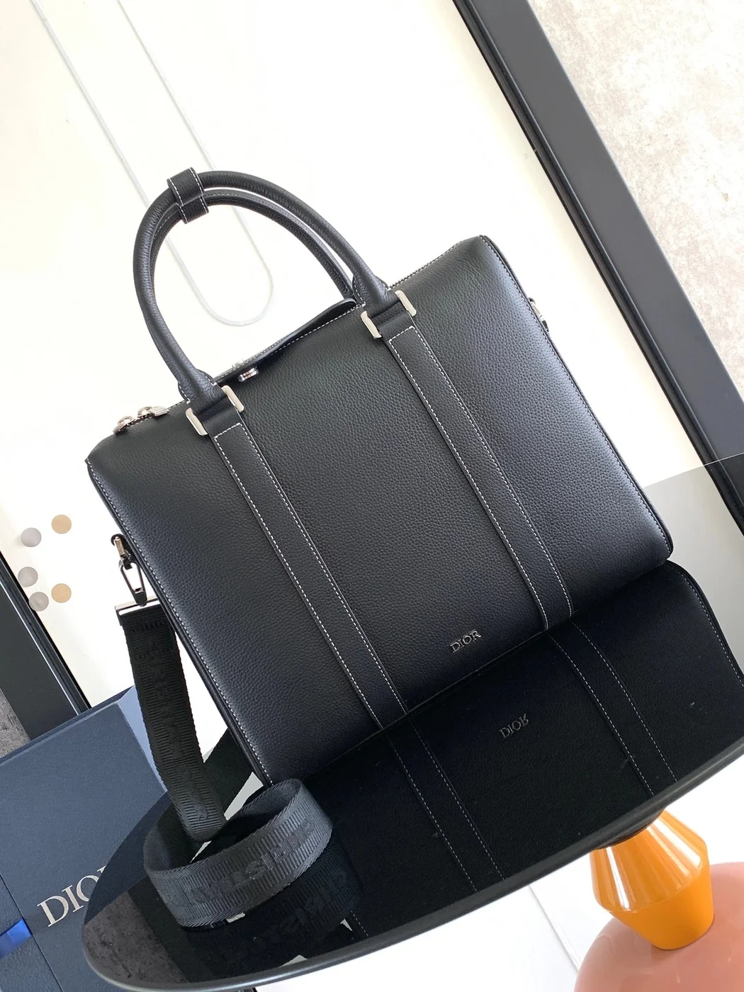 Dior Lingot Briefcase in black grained calfskin leather product view 1