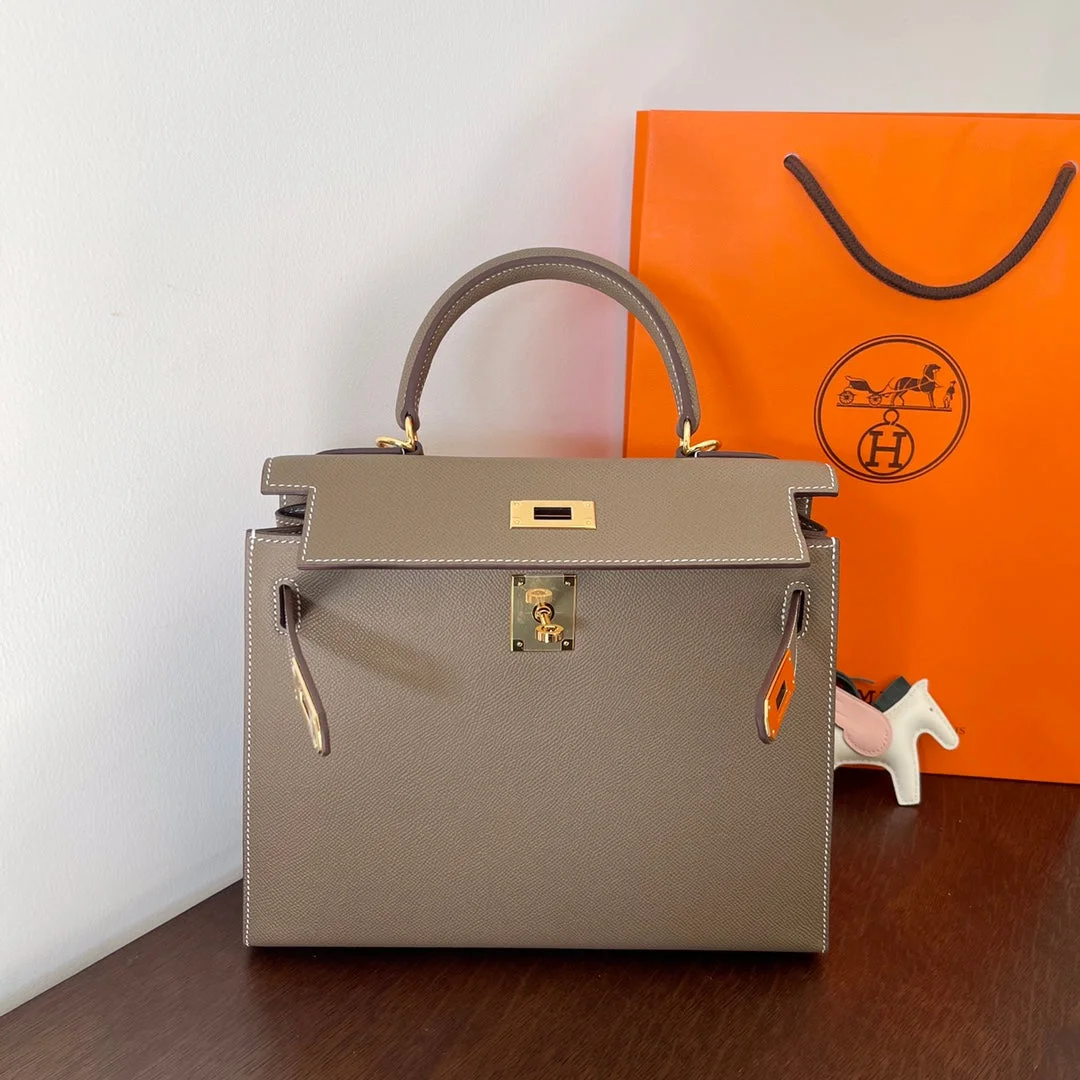 Hermès 28 cm Etain Epsom Leather Gold Hardware Bag product view 5
