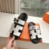 Hermès Women White and Black Double H-Strap Slide Sandals product view 6