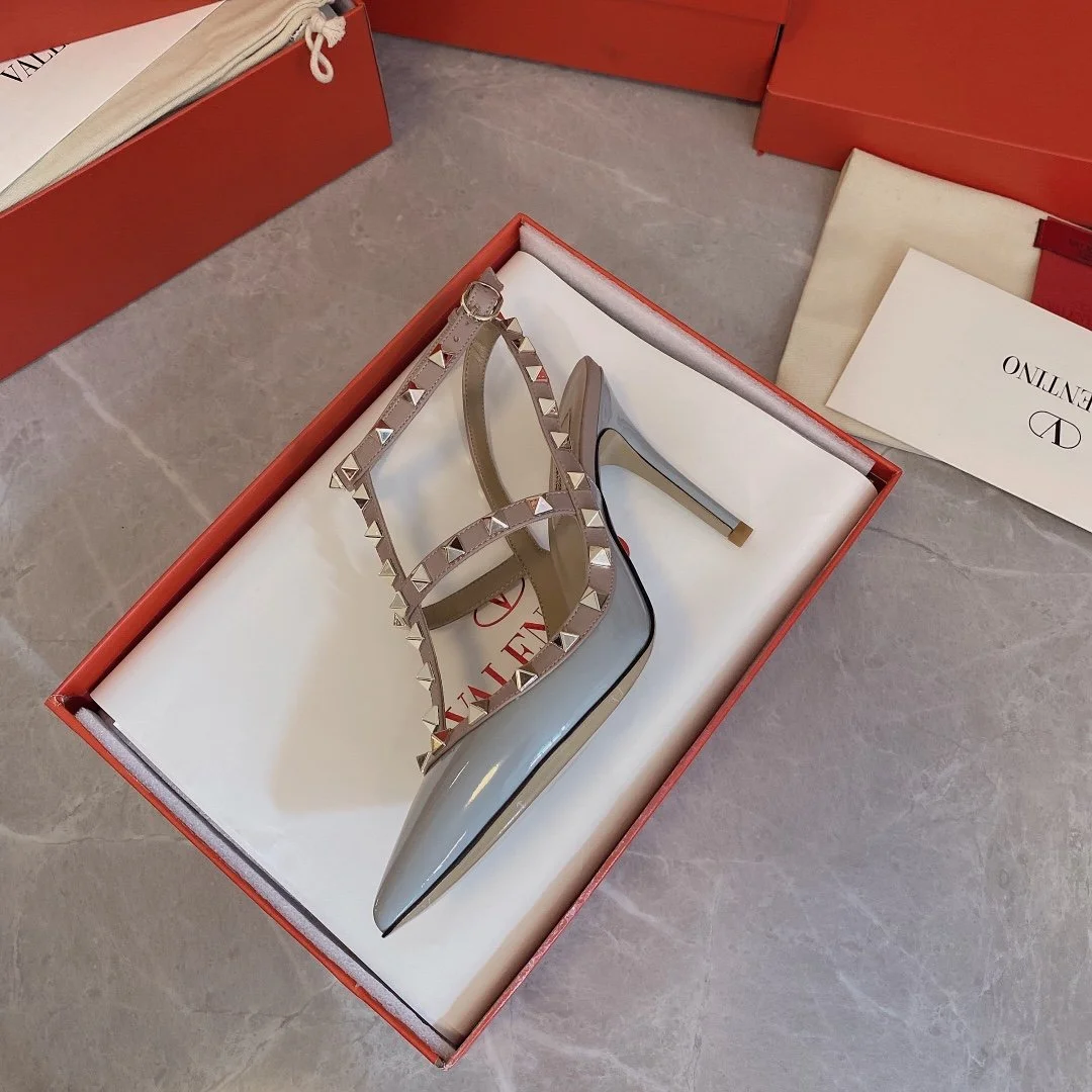 Valentino Women Light Blue Patent Leather Studded Heels product view 5