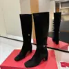 Valentino Women Black Suede Mid Heel Boots product view 3
