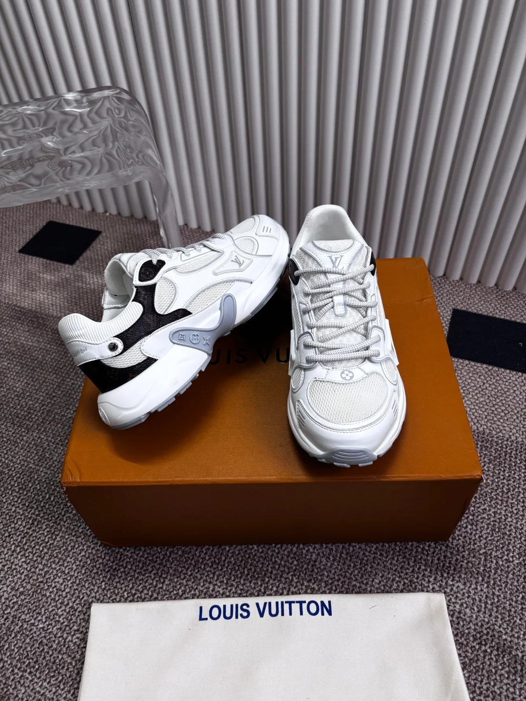Louis Vuitton Women White Mesh Leather Sneakers product view 5