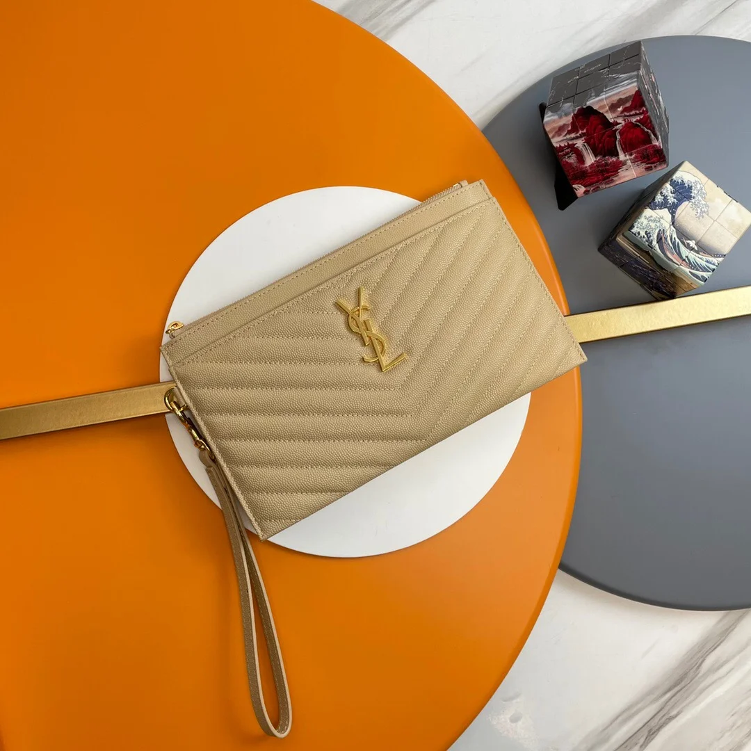 Saint Laurent Cassandre MATTELASÈ Large Zipped Pouch In Grain De Poudre Embossed Leather product view 4