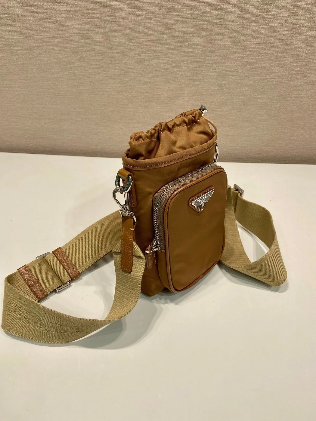 Prada Phone Bag 18 In Sepia Brown Re-Nylon product view 4
