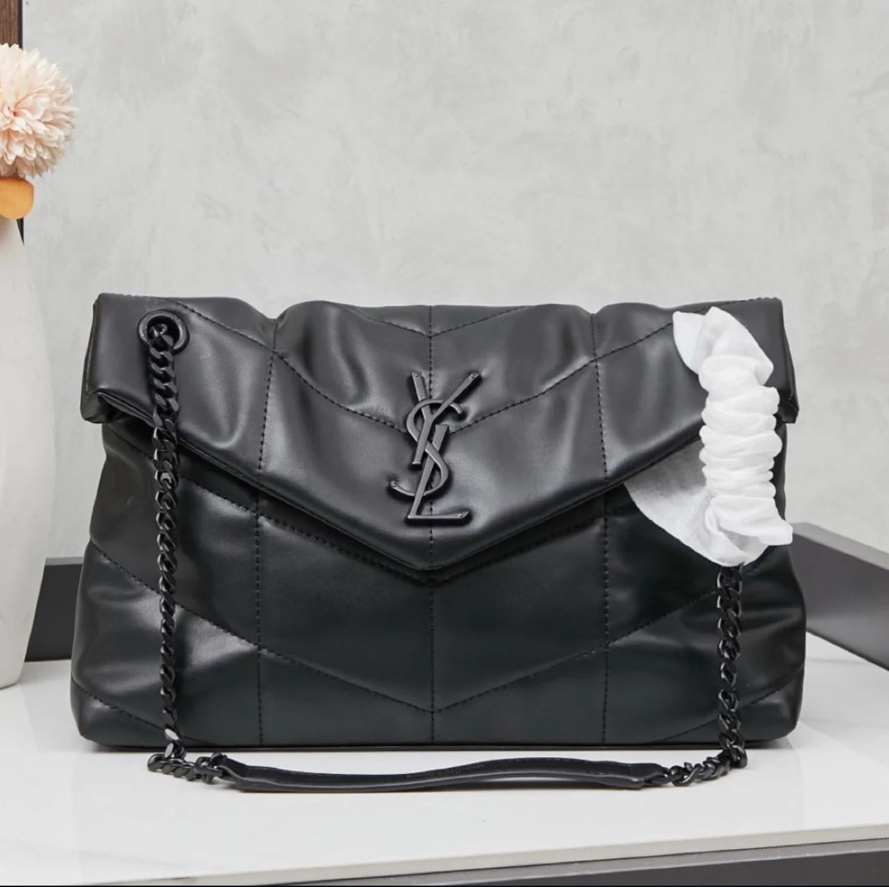 Saint Laurent Puffer Loulou medium shoulder bag in black product view 1