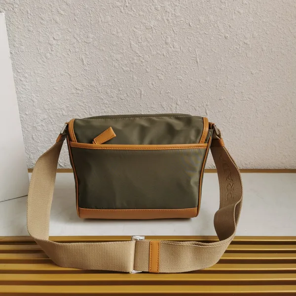 Prada Messenger Bag 20 In Khaki Green Re-Nylon And Brown Calfskin Trim product view 4