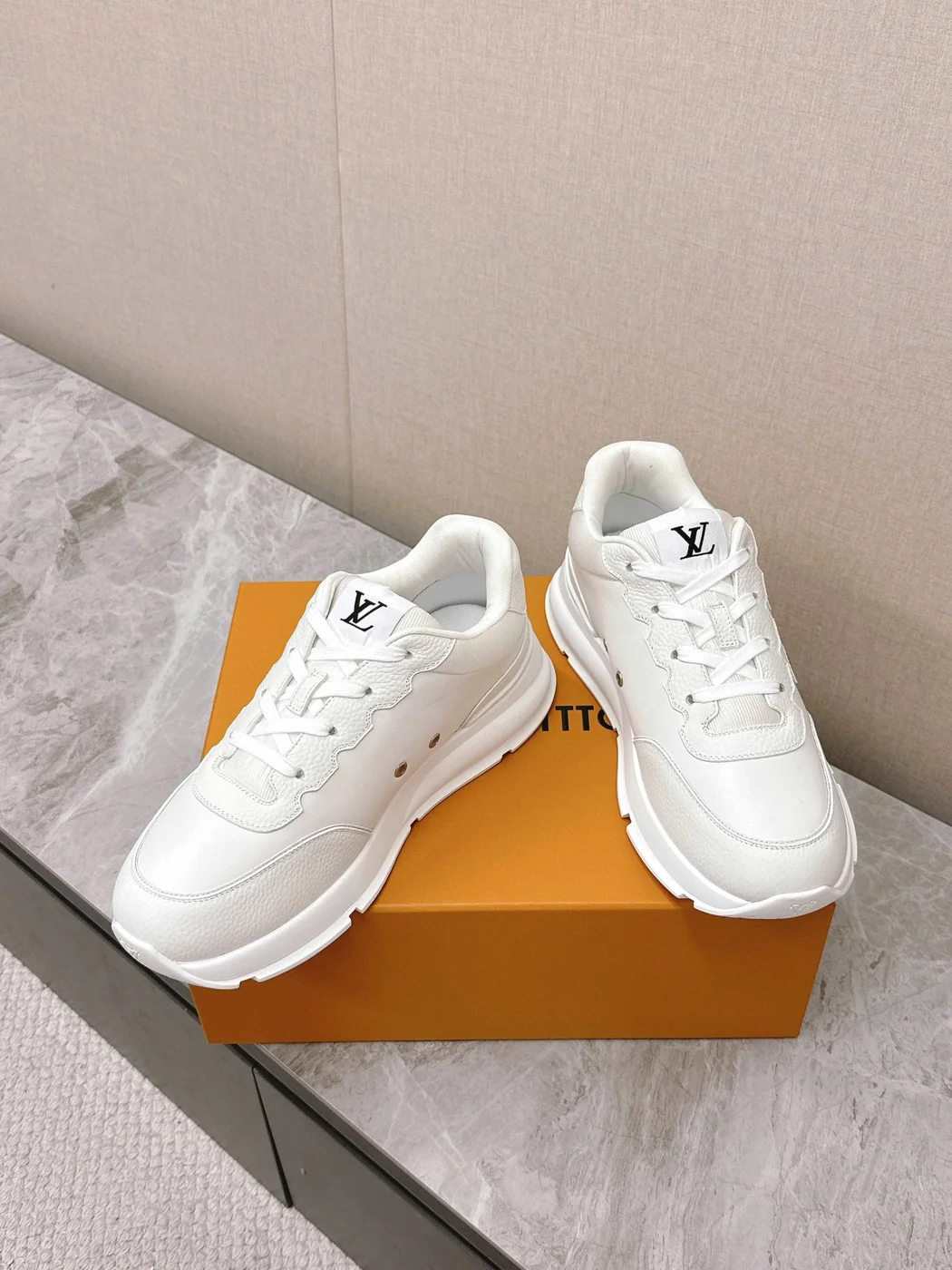 Louis Vuitton Women White Leather Sneakers — Monogram Side Panels product view 6