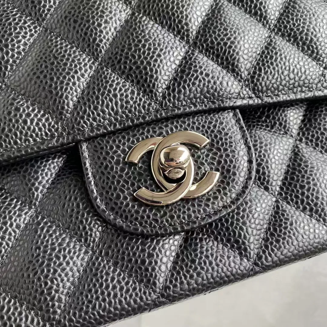 Chanel Classic Handbag Black With Silver Lock 25 cm product view 3