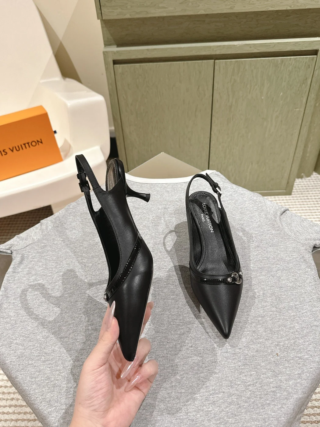 Louis Vuitton Women Black Leather Slingback Heels — Pointed-Toe Style product view 4