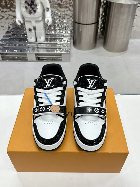 Louis Vuitton Women Black and White Sneakers — Monogram Trainer Style product photo