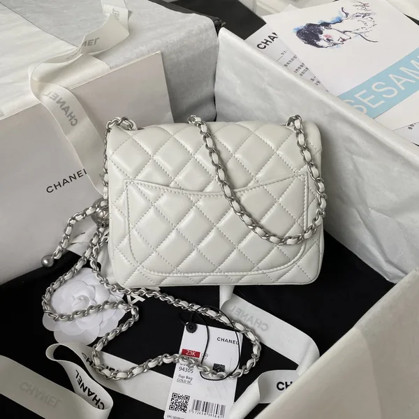Chanel Mini White Calfskin Flap Bag with Silver Hardware product view 3