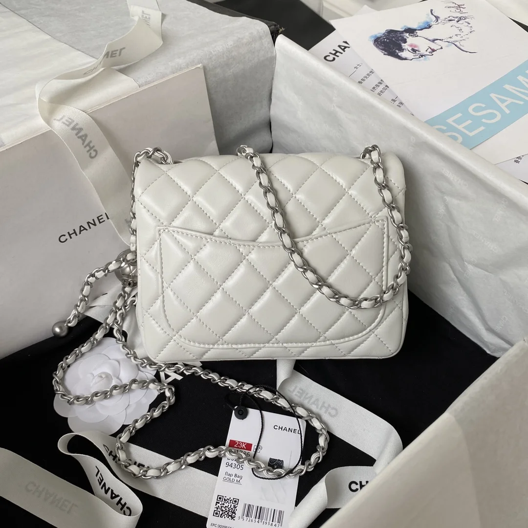 Chanel Mini White Calfskin Flap Bag with Silver Hardware product view 3