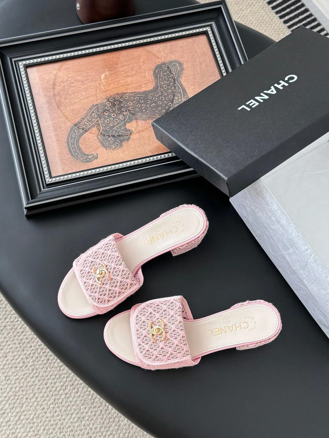 Chanel Women Pink Woven Leather Slides product view 6