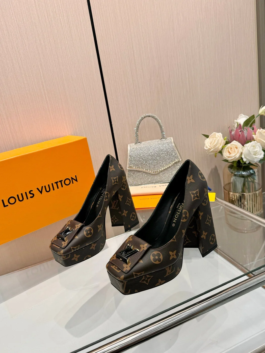 Louis Vuitton Women Brown Leather Platform Heels product view 1