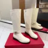 Valentino Women White Leather Knee High Boots — Ankle-Strap Detail product view 1