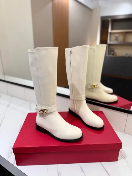 Valentino Women White Leather Knee High Boots — Ankle-Strap Detail product photo