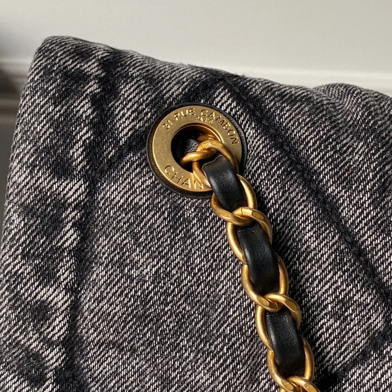 Chanel Maxi Flapbag in washed denim with gold-tone metal hardware Bag product view 5
