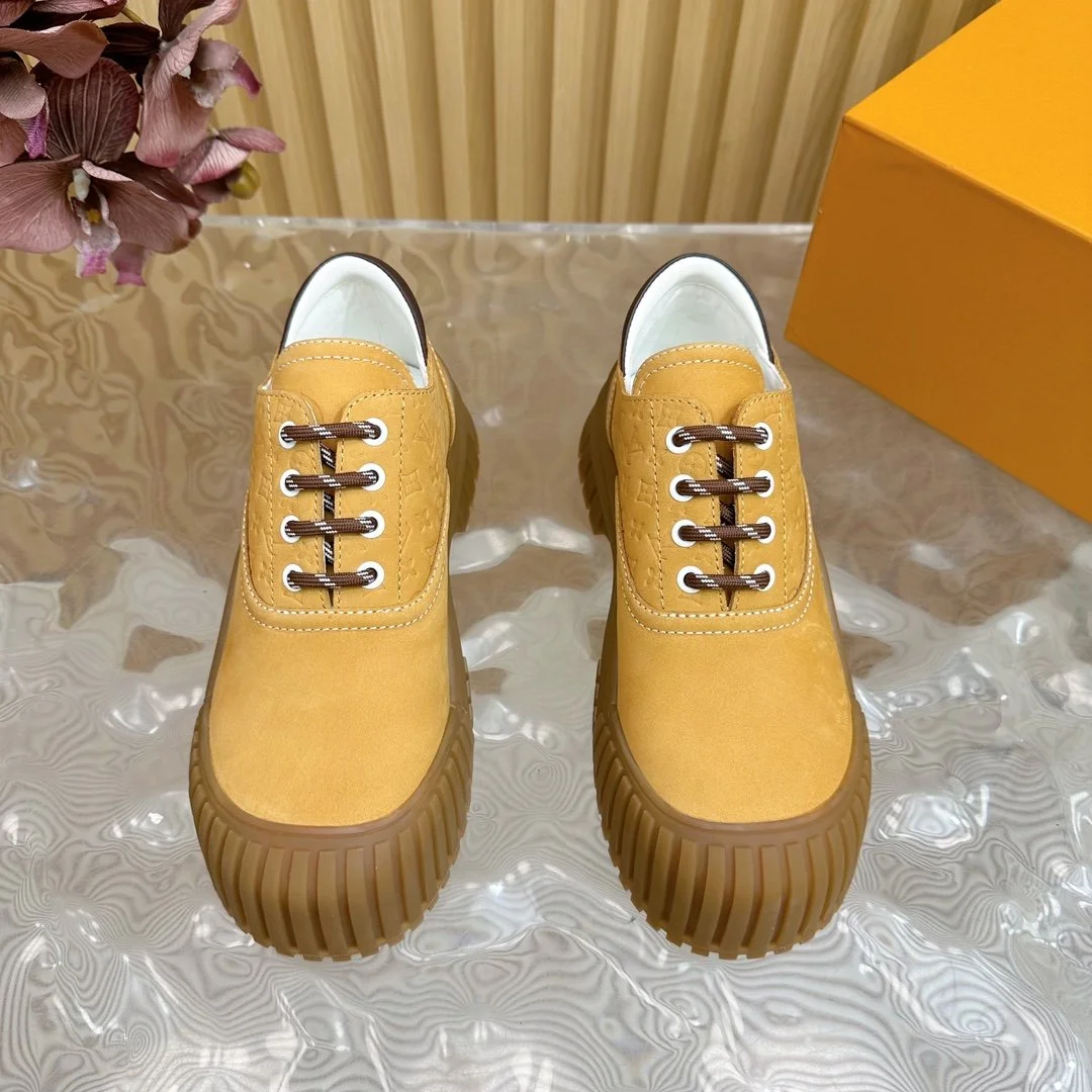 Louis Vuitton Women Mustard Suede Lace-Up Sneakers product view 5