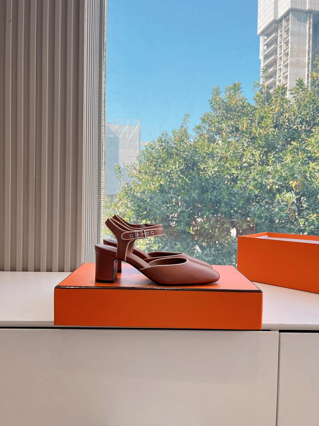 Hermès Women Brown Leather Heels — Ankle-Strap Style product view 6
