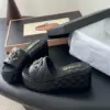 Chanel Women Black Leather Quilted Slides — Chain-Woven CC Detail product view 2