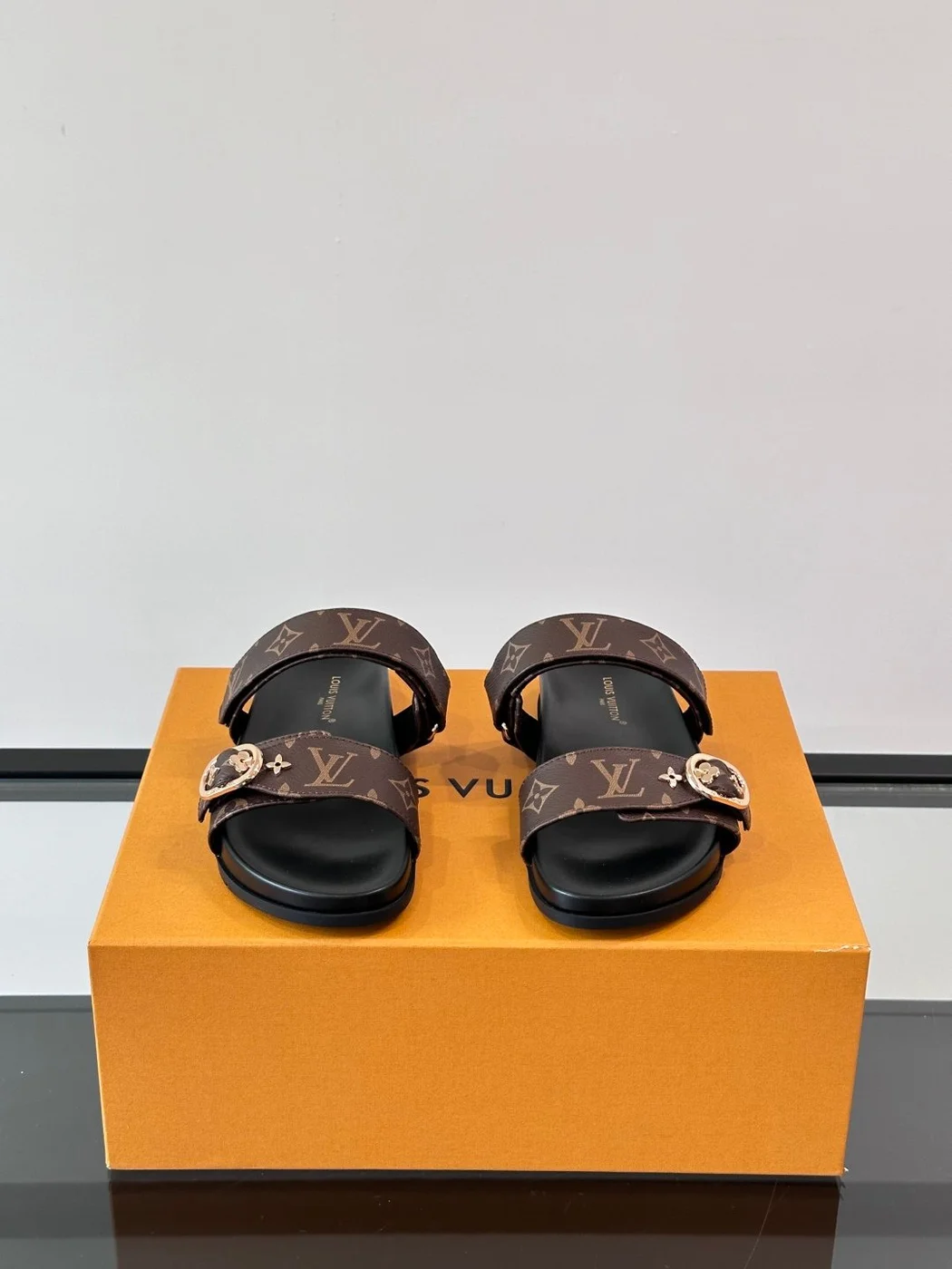 Louis Vuitton Men Brown Leather Logo Print Sandals product view 2
