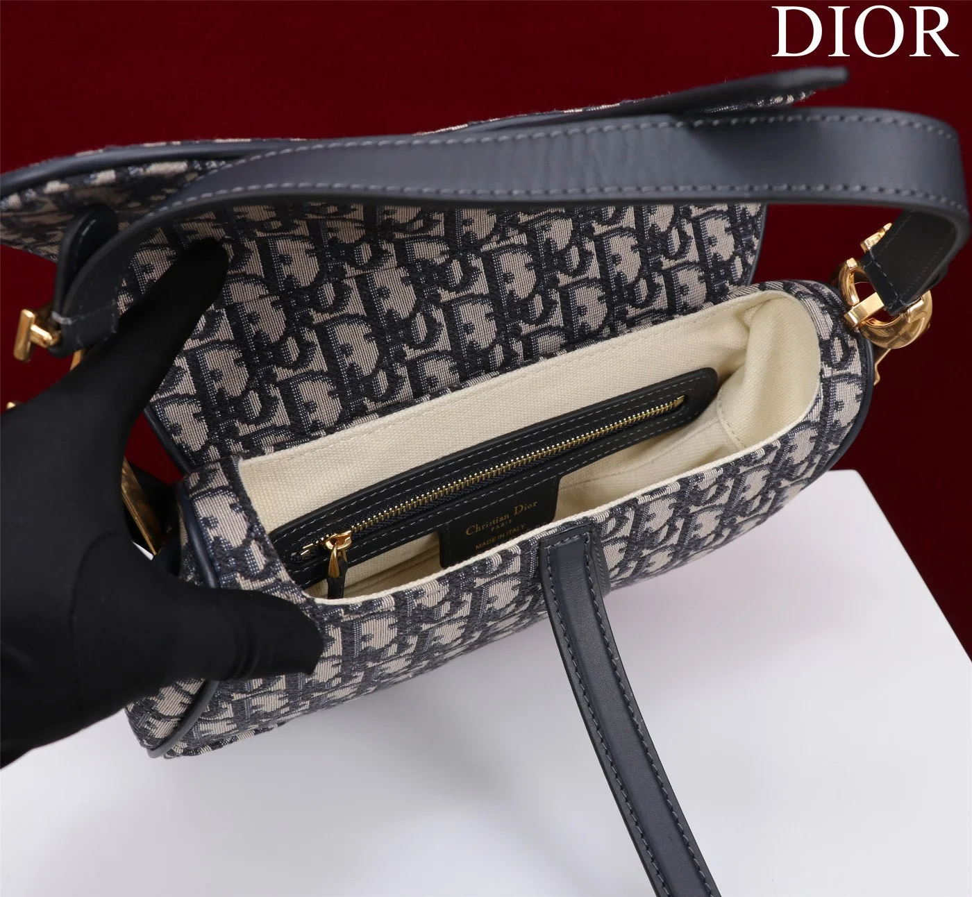 Dior Saddle Saddle Canvas Handbag Hand Embroidered 25.5x20x6cm product view 3