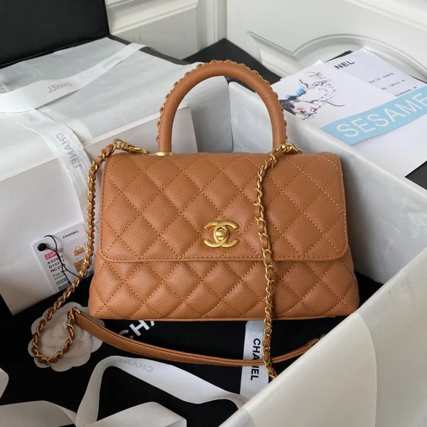 Chanel Coco Brown Leather With Lock Gold Handbags 24 cm product photo