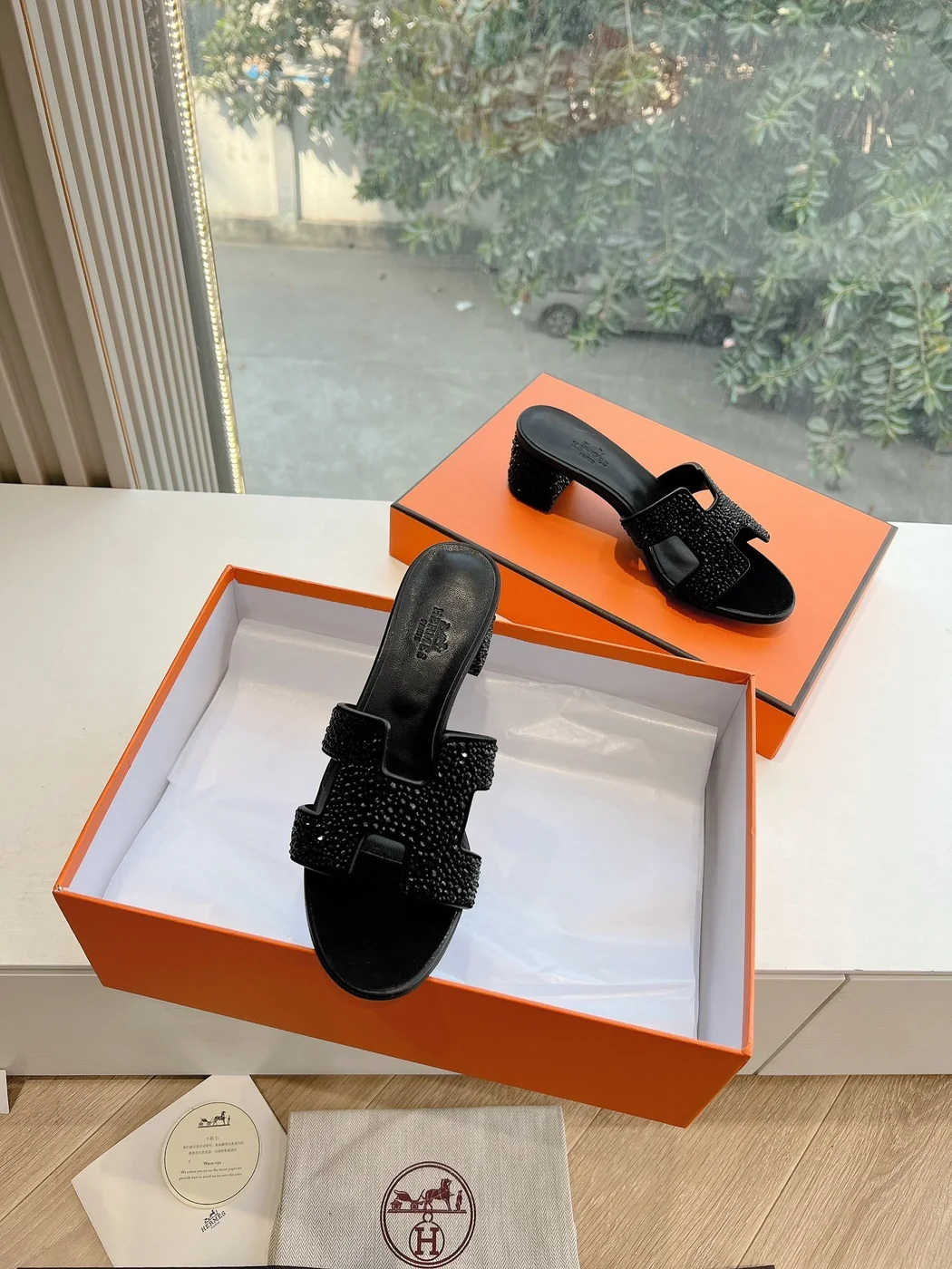 Hermès Women Black Embellished Leather Mules product view 4