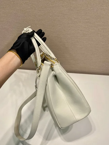 Prada Medium Galleria Bag 28 In White Smooth Calfskin Gold Hardware product view 3