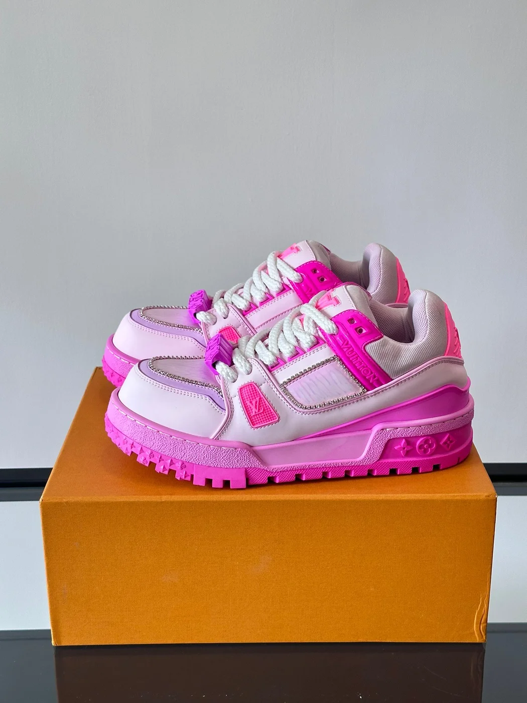 Louis Vuitton Men Leather and Mesh Sneakers — Bright Pink product view 3