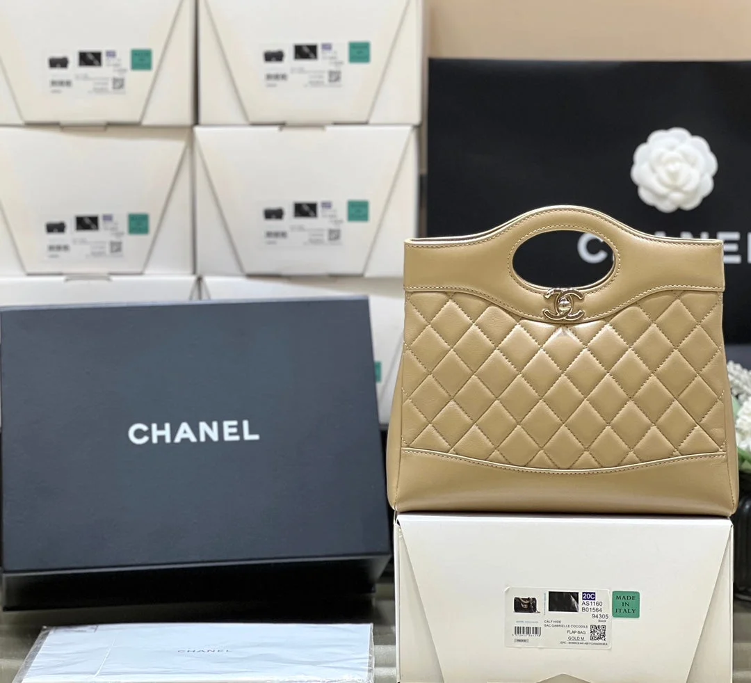 Chanel Calfskin Suede Quilted Mini 31 Shopping Bag — Taupe product view 8