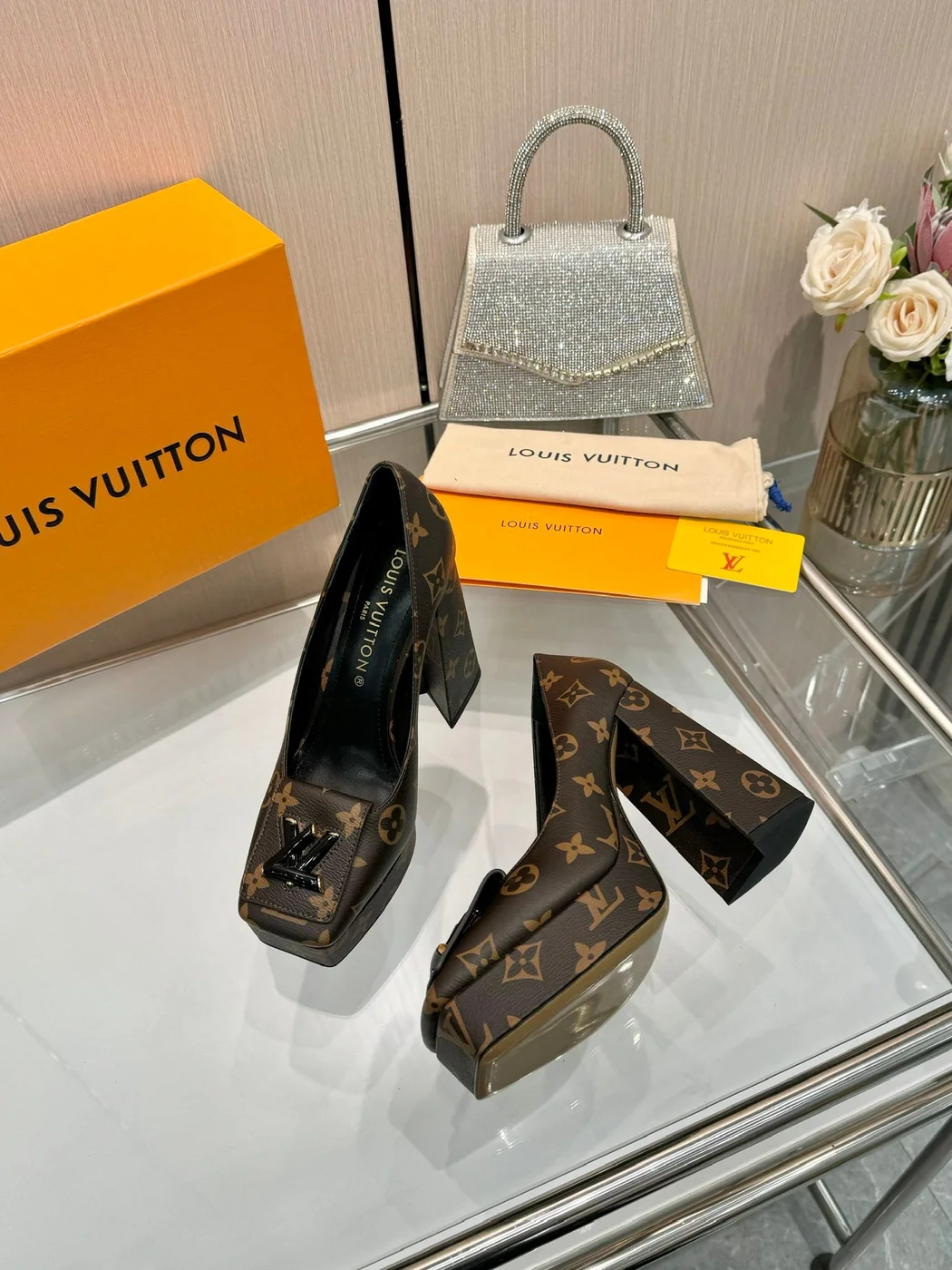 Louis Vuitton Women Brown Leather Platform Heels product view 5