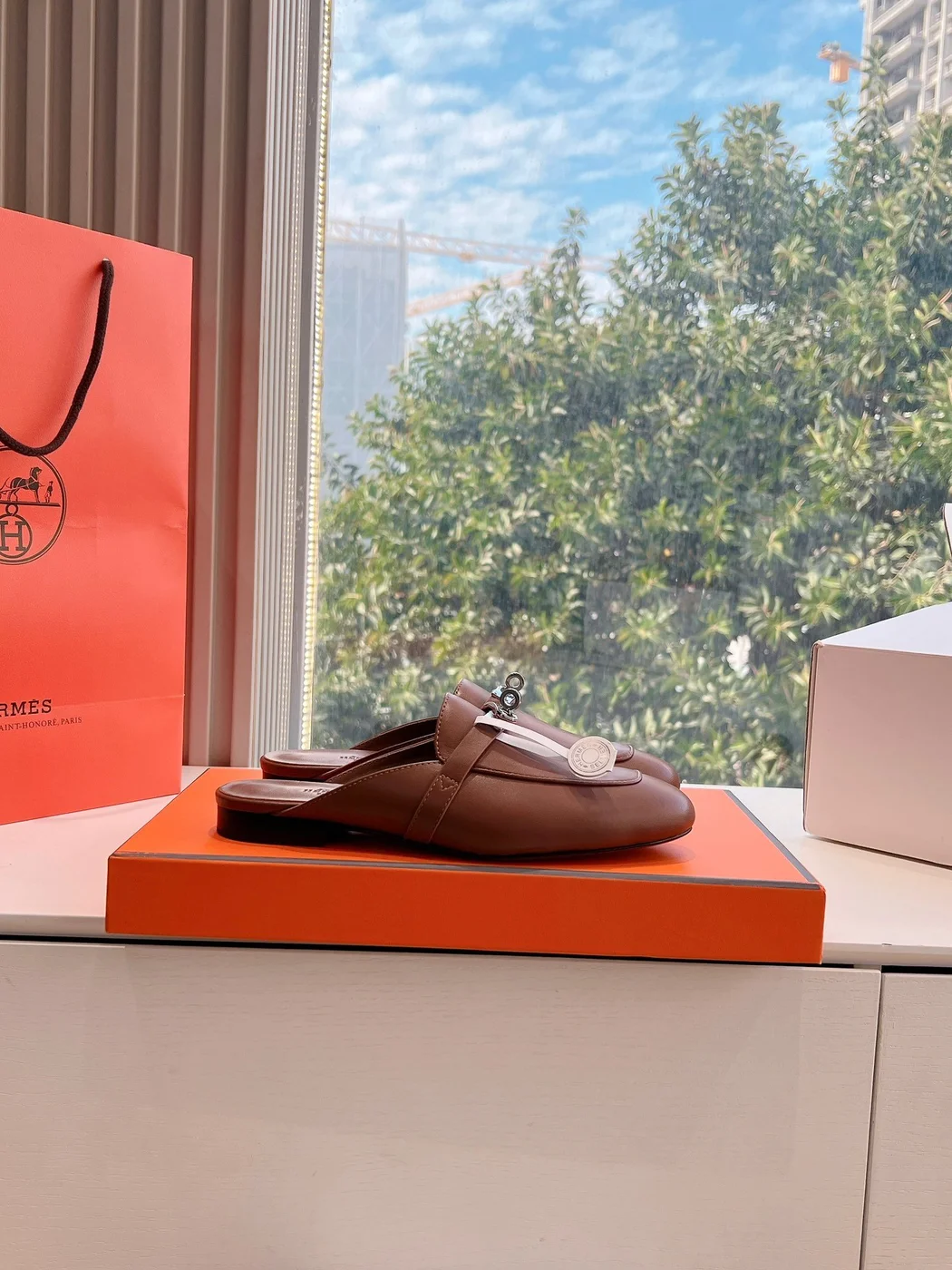 Hermès Women Brown Leather Slip On Mules product view 2