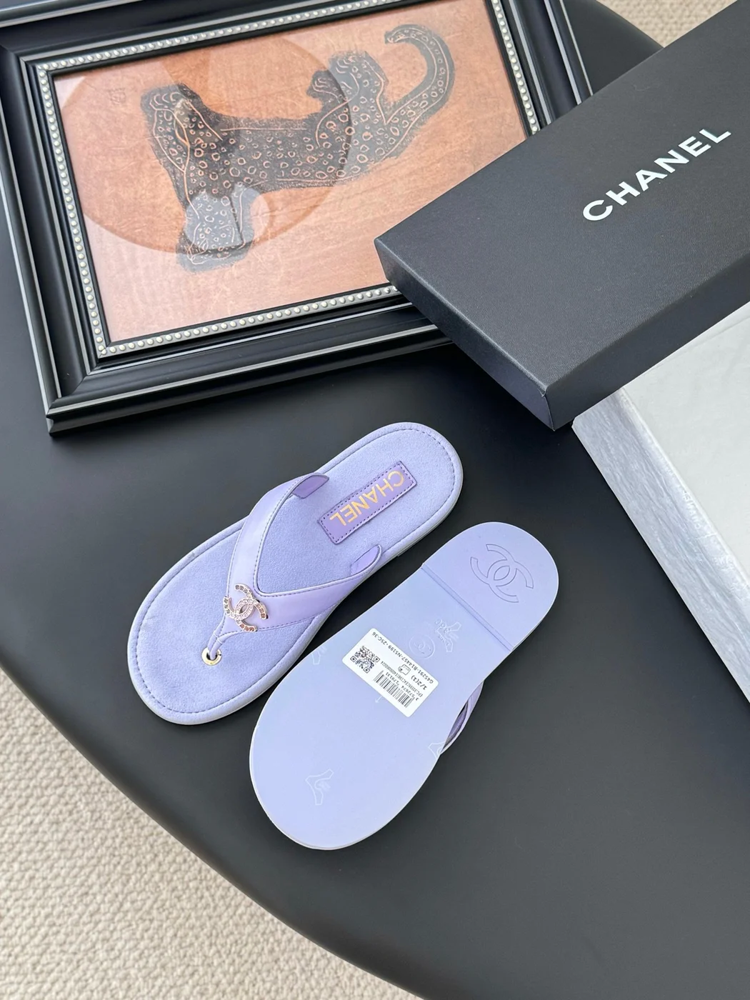 Chanel Women Light Purple Leather Slides product view 5
