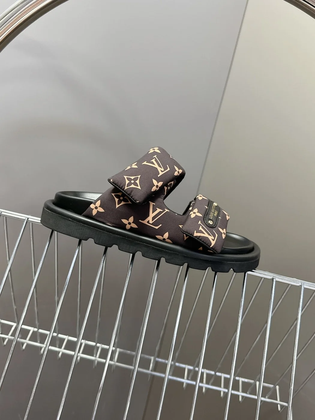 Louis Vuitton Women Black Brown Patterned Fabric Sandals product view 6