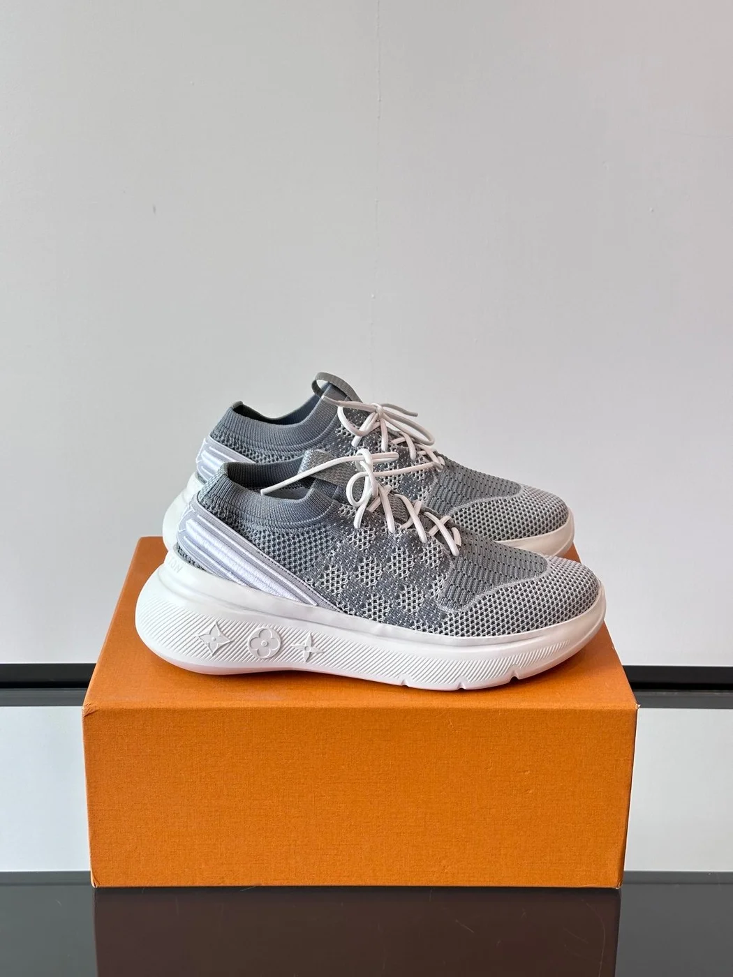 Louis Vuitton Men Grey Knit Fabric Sneakers product view 1